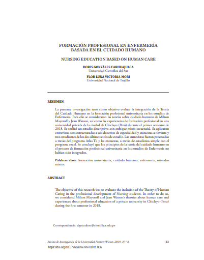 Formación profesional en enfermería basada en el cuidado humano