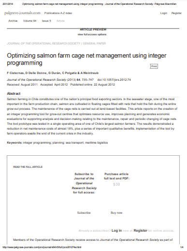 Optimizing salmon farm cage net management using integer programming