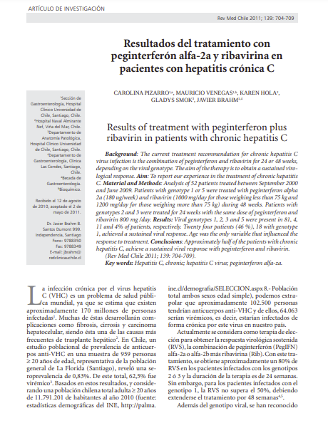 Resultados del tratamiento con peginterferón alfa-2a y ribavirina en pacientes con hepatitis crónica C