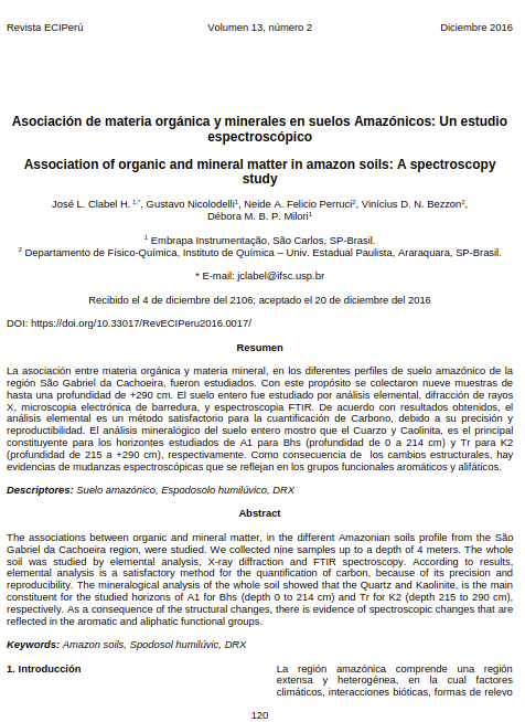 Asociación de materia orgánica y minerales en suelos Amazónicos: Un estudio espectroscópico