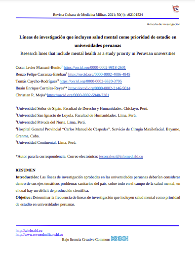 Líneas de investigación que incluyen salud mental como prioridad de estudio en universidades peruanas