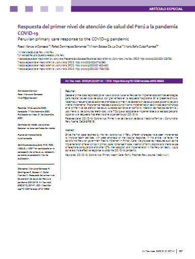 Respuesta del primer nivel de atención de salud del Perú a la pandemia COVID-19