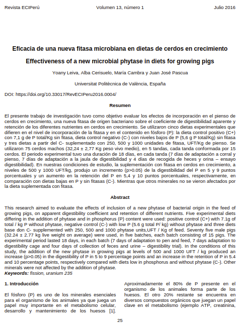 Eficacia de una nueva fitasa microbiana en dietas de cerdos en crecimiento