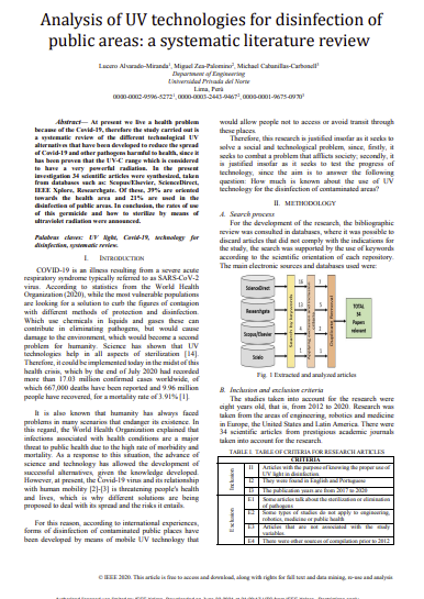 Analysis of UV technologies for disinfection of public areas: A systematic literature review