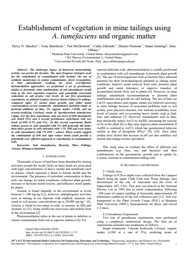 Establishment of vegetation in mine tailings using A. tumefaciens and organic matter