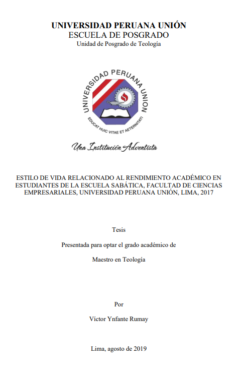 Estilo de vida relacionado al rendimiento académico en estudiantes de la Escuela Sabática, Facultad de Ciencias Empresariales