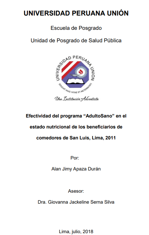 Efectividad del programa &quot;AdultoSano&quot; en el estado nutricional de los beneficiarios de comedores de San Luis