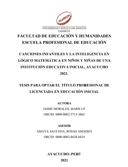 Canciones infantiles y la inteligencia en lógico matemática en niños y niñas de una institución educativa inicial