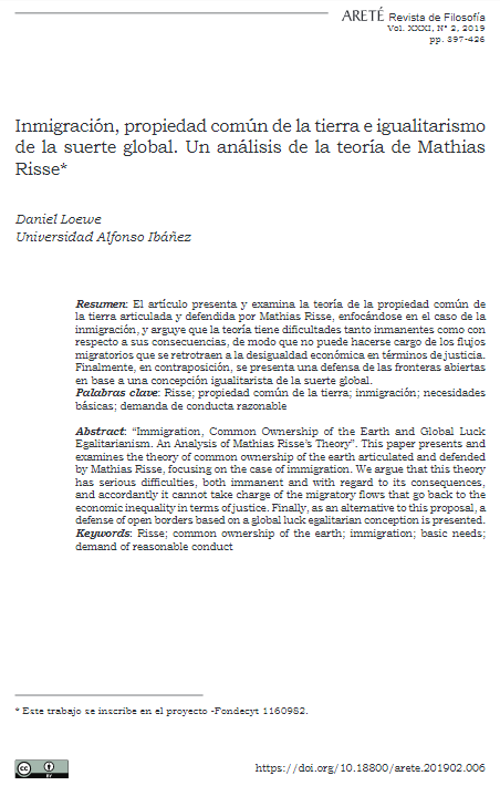 Inmigración, propiedad común de la tierra e igualitarismo de la suerte global. Un análisis de la teoría de Mathias Risse