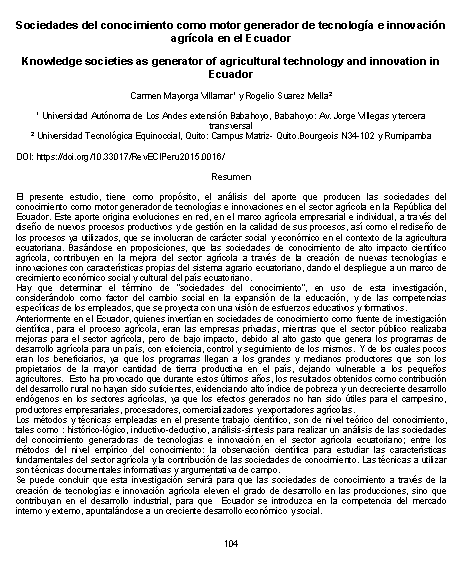 Sociedades del conocimiento como motor generador de tecnología e innovación agrícola en el Ecuador