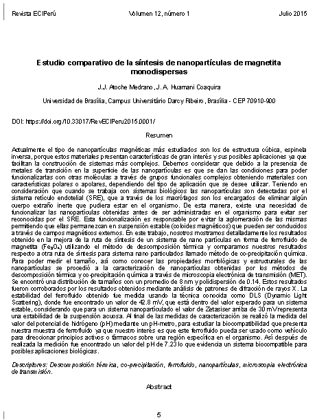 Estudio comparativo de la síntesis de nanopartículas de magnetita monodispersas