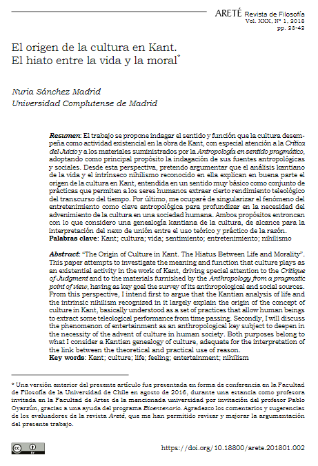 El origen de la cultura en Kant. El hiato entre la vida y la moral
