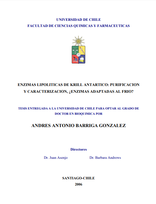 Enzimas lipolíticas de krill antártico : purificación y caracterización, ¿enzimas adaptadas al frío?