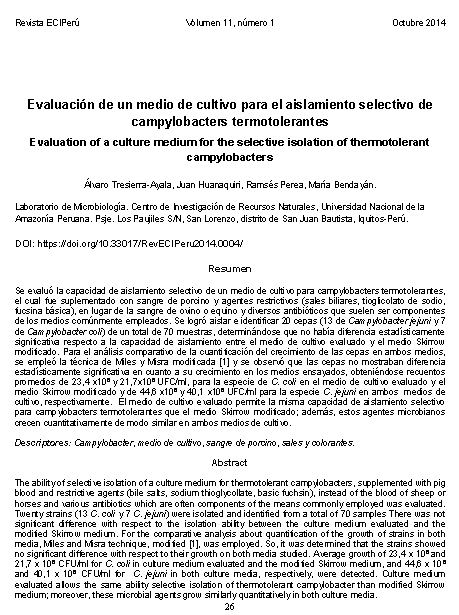 Evaluación de un medio de cultivo para el aislamiento selectivo de campylobacters termotolerantes