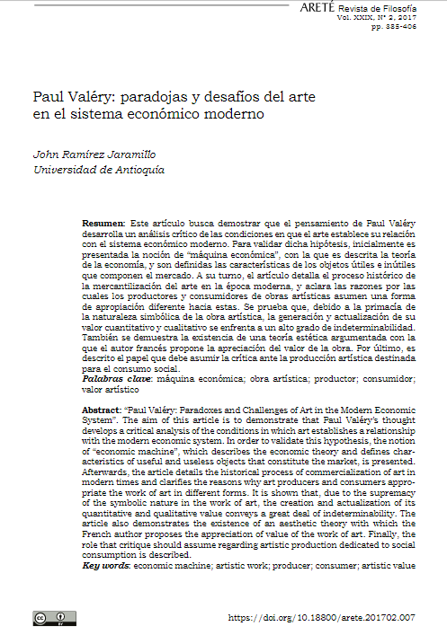 Paul Valéry: paradojas y desafíos del arte en el sistema económico moderno