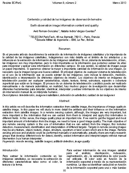 Contenido y calidad de las imágenes de observación terrestre