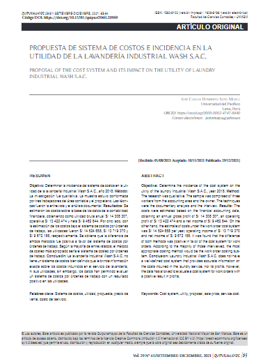 Propuesta de sistema de costos e incidencia en la utilidad de la lavandería Industrial Wash S.A.C.