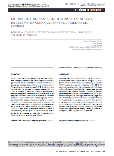 Factores determinantes del desempeño empresarial en Lima Metropolitana durante la pandemia del COVID-19