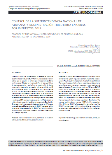 Control de la Superintendencia Nacional de Aduanas y administración tributaria en obras por impuestos, 2019