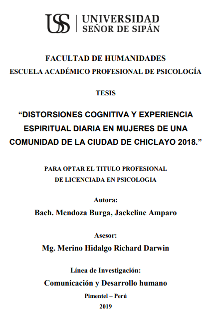 Distorsiones cognitiva y experiencia espiritual diaria en mujeres de una comunidad de la ciudad de Chiclayo 2018