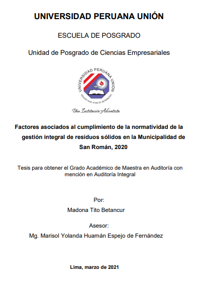 Factores asociados al cumplimiento de la normatividad de la gestión integral de residuos sólidos