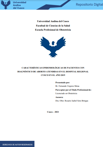 Características epidemiológicas de pacientes con diagnóstico de aborto atendidas en el Hospital Regional Cusco