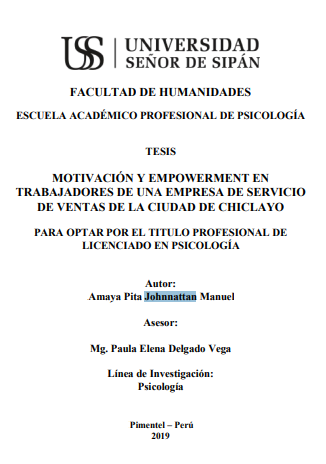 MOTIVACIÓN Y EMPOWERMENT EN TRABAJADORES DE UNA EMPRESA DE SERVICIO DE VENTAS DE LA CIUDAD DE CHICLAYO