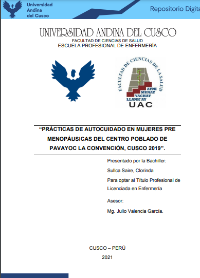 Prácticas de autocuidado en mujeres pre menopáusicas del centro poblado de Pavayoc La Convención, Cusco 2019