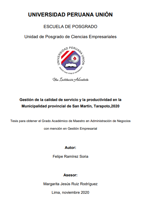 Gestión de la calidad de servicio y la productividad en la Municipalidad provincial de San Martín