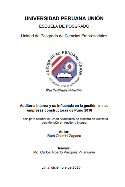Auditoría interna y su influencia en la gestión en las empresas constructoras de Puno 2018