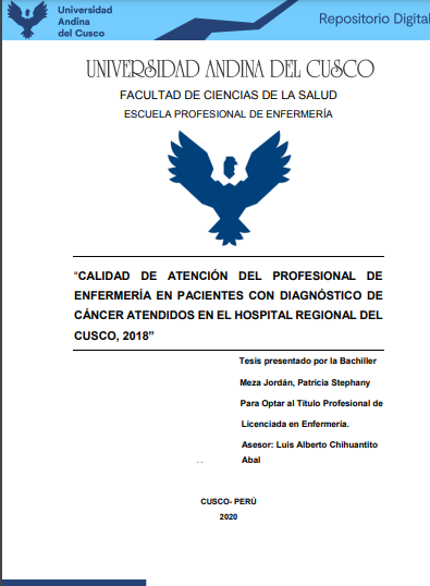 Calidad de atención del profesional de enfermería en pacientes con diagnóstico de cáncer atendidos en el Hospital Regional