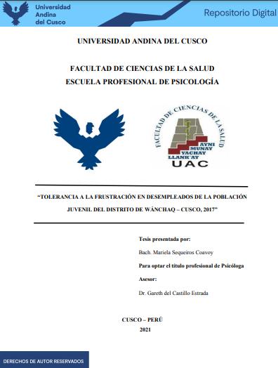 Tolerancia a la frustración en desempleados de la población juvenil del distrito de Wánchaq - Cusco, 2017