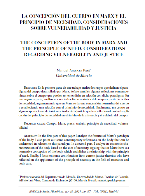 La concepción del cuerpo en Marx y el principio de necesidad