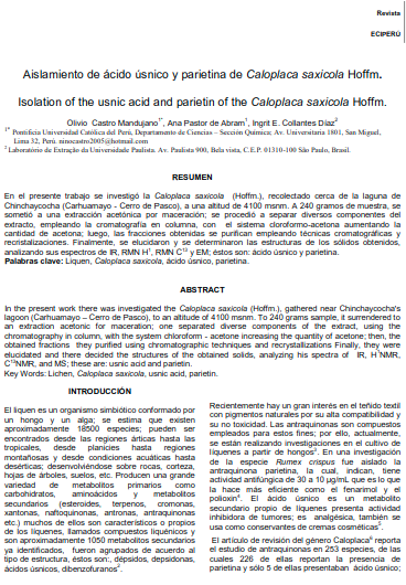 Aislamiento de ácido úsnico y parietina de Caloplaca saxicola Hoffm.