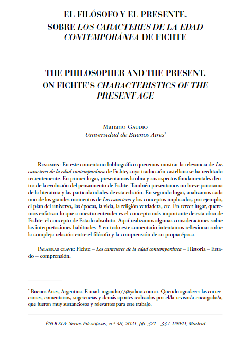El filósofo y el presente. &quot;Sobre Los caracteres de la edad contemporánea&quot; de Fichte