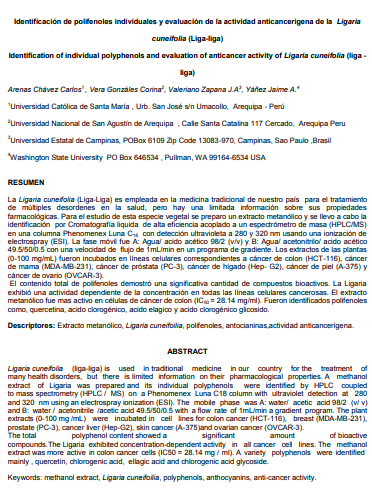 Identificación de polifenoles individuales y evaluación de la actividad anticancerigena de la Ligaria cuneifolia (Liga-liga)