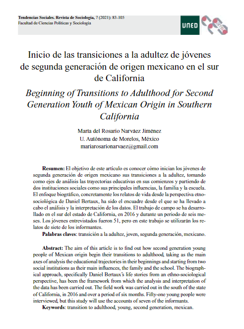 Inicio de las transiciones a la adultez de jóvenes de segunda generación de origen mexicano en el sur de California