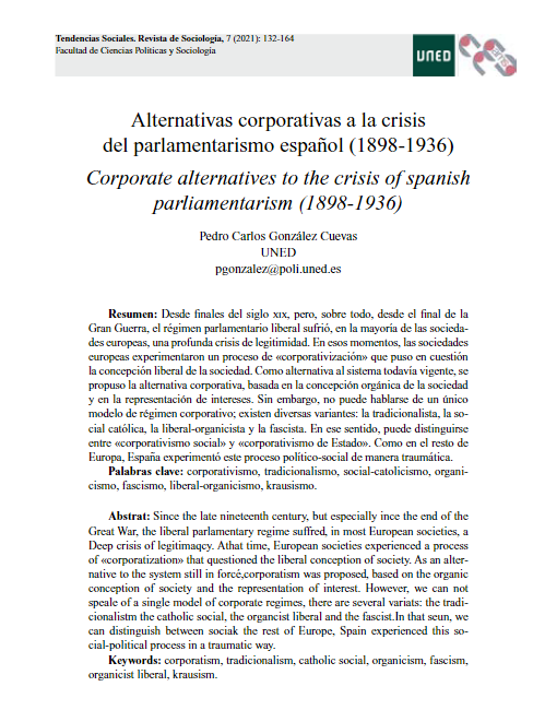 Alternativas corporativas a la crisis del parlamentarismo español (1898-1936)
