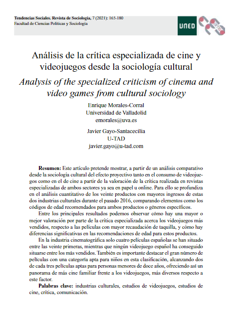 Análisis de la crítica especializada de cine y videojuegos desde la sociología cultural