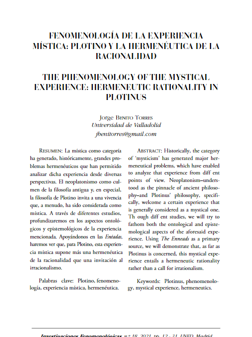 Fenomenología de la experiencia mística: Plotino y la hermenéutica de la racionalidad