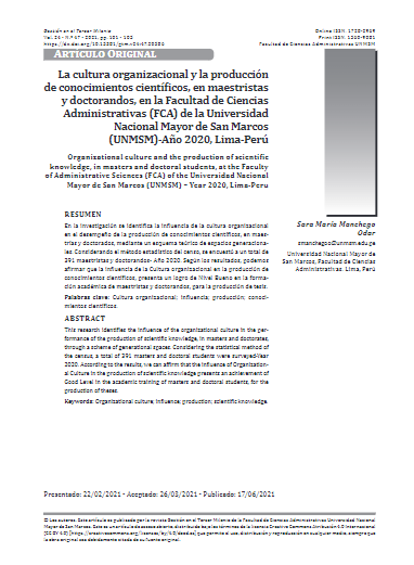 La cultura organizacional y la producción de conocimientos científicos, en maestristas y doctorandos