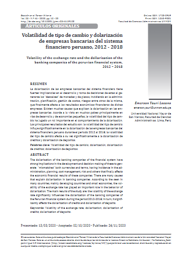 Volatilidad de tipo de cambio y dolarización de empresas bancarias del sistema financiero peruano, 2012 - 2018