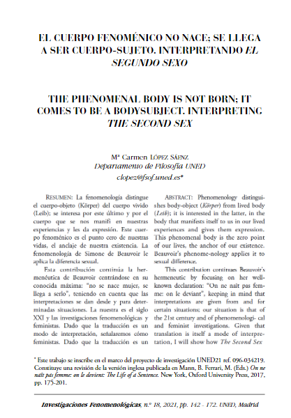 El cuerpo fenoménico no nace; se llega a ser cuerpo-sujeto. Interpretando El segundo sexo