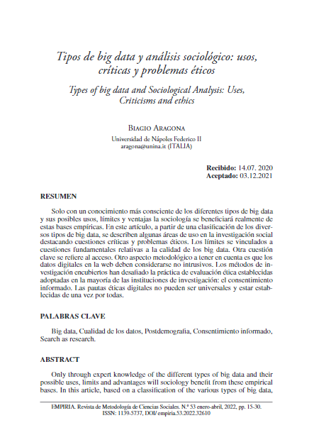 Tipos de big data y análisis sociológico: usos, críticas y problemas éticos