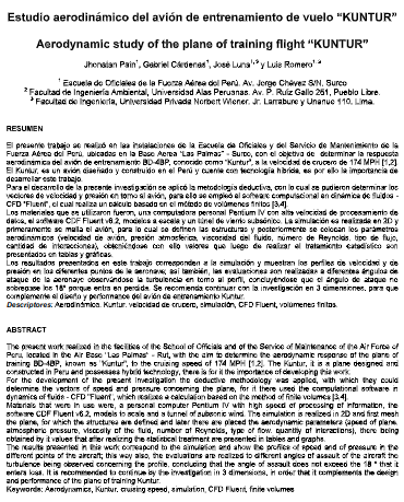 Estudio aerodinámico del avión de entrenamiento de vuelo &quot;KUNTUR&quot;