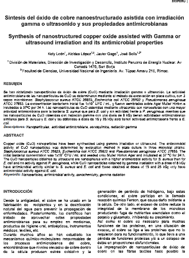 Sintesis del óxido de cobre nanoestructurado asistida con irradiación gamma o ultrasonido y sus propiedades antimicrobianas