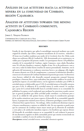 Análisis de las actitudes hacia la actividad minera en la comunidad de Combayo, región Cajamarca