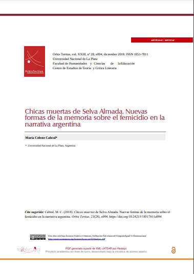 Chicas muertas de Selva Almada. Nuevas formas de la memoria sobre el femicidio en la narrativa argentina