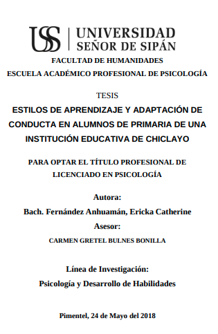 ESTILOS DE APRENDIZAJE Y ADAPTACIÓN DE CONDUCTA EN ALUMNOS DE PRIMARIA DE UNA INSTITUCIÓN EDUCATIVA DE CHICLAYO