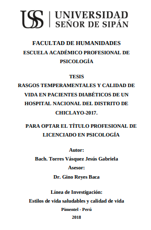 RASGOS TEMPERAMENTALES Y CALIDAD DE VIDA EN PACIENTES DIABÉTICOS DE UN HOSPITAL NACIONAL DEL DISTRITO DE CHICLAYO-2017